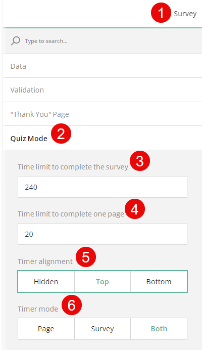 Quiz mode settings